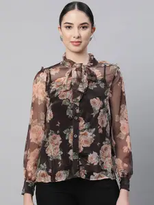 Global Republic Women Classic Mandarin Collar Floral Printed Casual Shirt