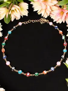 DressBerry Gold Toned Stone Studded & Beaded Evil Eye Choker Necklace