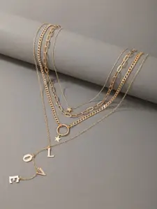 DressBerry Gold-Plated Alphabet Multi Layered Multi-Strand Necklace