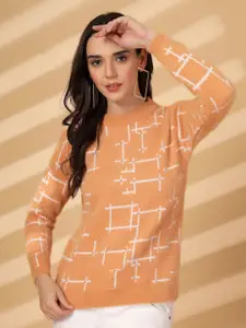 Clora Creation Women Printed Woollen Pullover with Embellished Detail