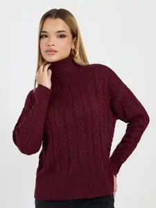Styli Women Turtle Neck Cable Knit Sweater