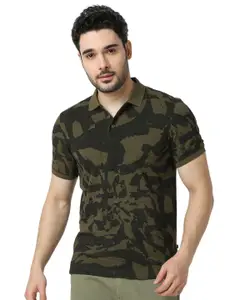 SPYKAR Men Typography Printed Polo Collar Pockets Slim Fit T-shirt