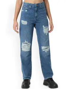 SPYKAR Women Straight Fit High-Rise Highly Distressed Heavy Fade Jeans