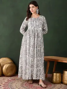 Sangria Printed Fit & Flare Maxi Ethnic Dress