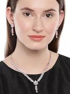 Anouk Women Gold Plated American Diamond Studded Necklace with Earrings