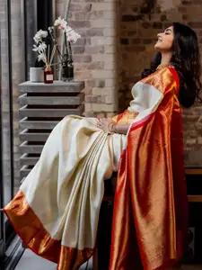 KALINI Woven Design Zari Silk Blend Banarasi Saree