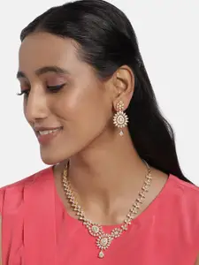 Anouk Gold Plated American Diamonds Studded Contemporary Necklace with Earrings