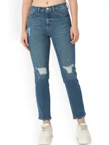 SPYKAR Women Slim Fit High-Rise Mildly Distressed Light Fade Jeans