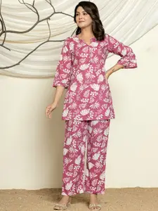 KALINI Printed Pure Cotton Top With Trousers Co-Ords
