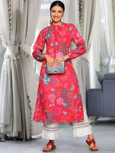 Varanga Floral Printed Tie Up Neck Straight Kurta