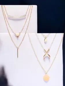 DressBerry Gold Toned Set Of 2 Crystals Studded Layered Necklaces