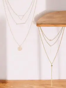 DressBerry Set Of 2 Gold-Plated Layered Necklaces
