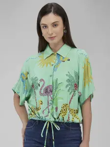 IZEL Women Opaque Animal Printed Casual Shirt