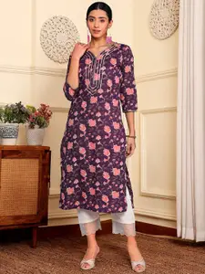 Varanga Floral Printed Gotta Patti Cotton Straight Kurta
