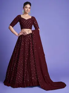 YOYO Fashion Embroidered Sequinned Semi-Stitched Lehenga & Unstitched Blouse With Dupatta
