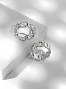 JOKER & WITCH Men Set Of 2 Silver Plated Adjustable Finger Rings