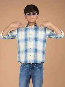 Crimsoune Club Boys Premium Slim Fit Tartan Checks Opaque Checked Casual Shirt