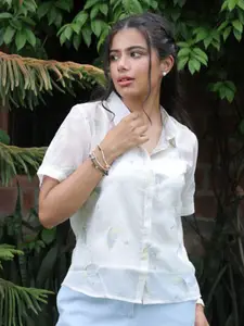 Sands of India Women Sheer Organza Casual Shirt with camisole