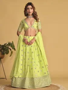 Fashion Basket Embroidered Sequinned Semi-Stitched Lehenga & Unstitched Blouse With Dupatta