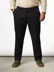 The Pant Project Men Black Shadow Plus Size Sim-Fit Cotton Chinos