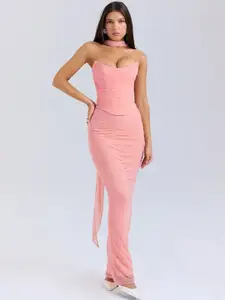 MIAKEE Strapless Top With Skirt & Stole Co-Ords