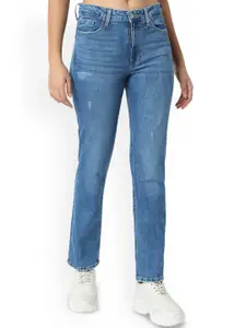 SPYKAR Women Slim Fit Mildly Distressed Light Fade Jeans