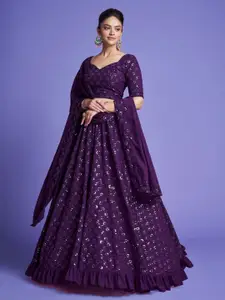 Ethnic Yard Embroidered Sequinned Semi-Stitched Lehenga & Unstitched Blouse With Dupatta