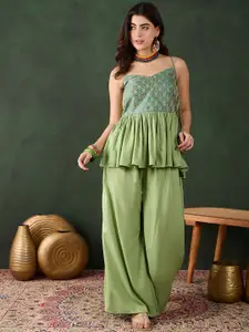 Sangria Embroidered Top with Solid Palazzo Co-Ords