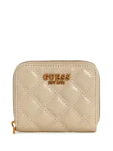GUESS Women Snake Skin Textured Quilted Zip Around Wallet