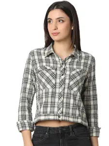 SPYKAR Women Boxy Tartan Checks Opaque Checked Casual Shirt