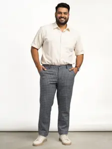 The Pant Project Ripple Blue Checks Slim-Fit Wrinkle-Free Power-Stretch Knitted Trousers