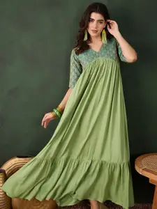 Sangria Brocade Tiered Ethnic Dress