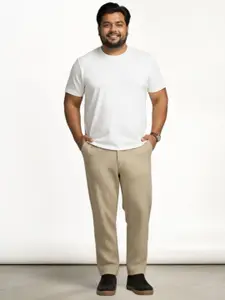 The Pant Project Dune Khakhi Checks Slim-Fit Wrinkle-Free Power-Stretch Knitted Trousers