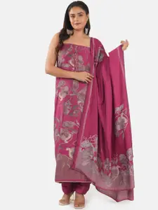 MOZAFIA Floral Printed Zari Work Pure Silk Unstitched Dress Material