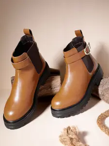 The Roadster Lifestyle Co. Women Block Heel Chunky Boots with Buckle Detailing