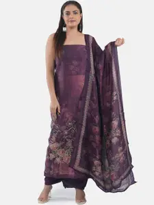 MOZAFIA Floral Embroidered Zari Work Pure Silk Unstitched Dress Material