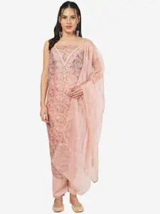 MOZAFIA Floral Embroidered Beads and Stones Organza Unstitched Dress Material