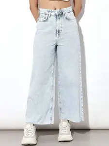 ONLY Women Wide Leg High-Rise Heavy Fade Bleached Jeans