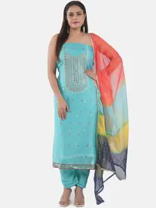 MOZAFIA Ethnic Motifs Embroidered Organza Unstitched Dress Material