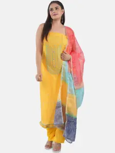 MOZAFIA Bandhani Embroidered Zari Organza Unstitched Dress Material