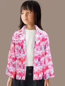 Safehugs Girls Printed Pure Cotton Relaxed Fit Open Front Blazers