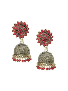 JMBW INTERNATIONAL Gold-Plated Stone Studded & Beaded Sunflower Jhumkas
