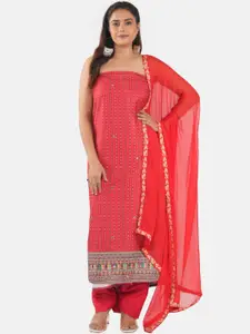 MOZAFIA Floral Embroidered Sequinned Tussar Silk Unstitched Dress Material