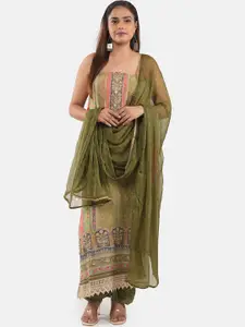 MOZAFIA Paisley Embroidered Gotta Patti Organza Unstitched Dress Material