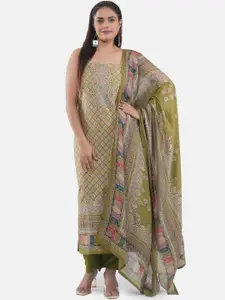 MOZAFIA Ethnic Motifs Printed Gotta Patti Pure Silk Unstitched Dress Material