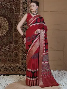 Anouk Ajrak Block Zari Silk Blend Sungudi Saree