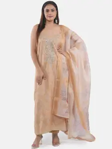 MOZAFIA Floral Printed Zari Tussar Silk Unstitched Dress Material