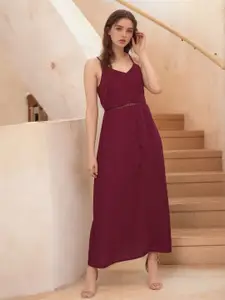 RARE Women Shoulder Straps Crepe A - Line Dress