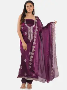 MOZAFIA Ethnic Motifs Embroidered Zari Art Silk Unstitched Dress Material