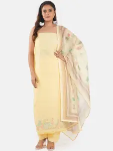 MOZAFIA Premium Floral Embroidered Sequinned Linen Unstitched Dress Material